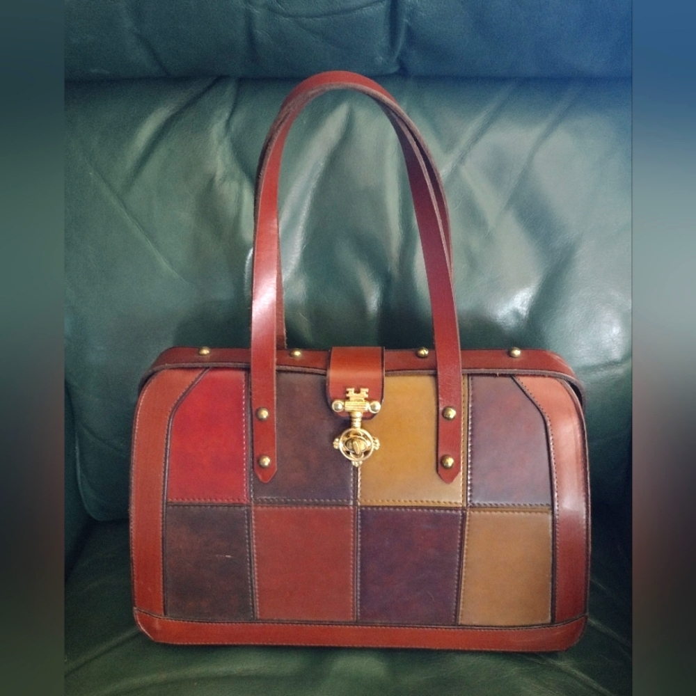 Vintage Burlington Leather Patchwork Purse Handbag 👜